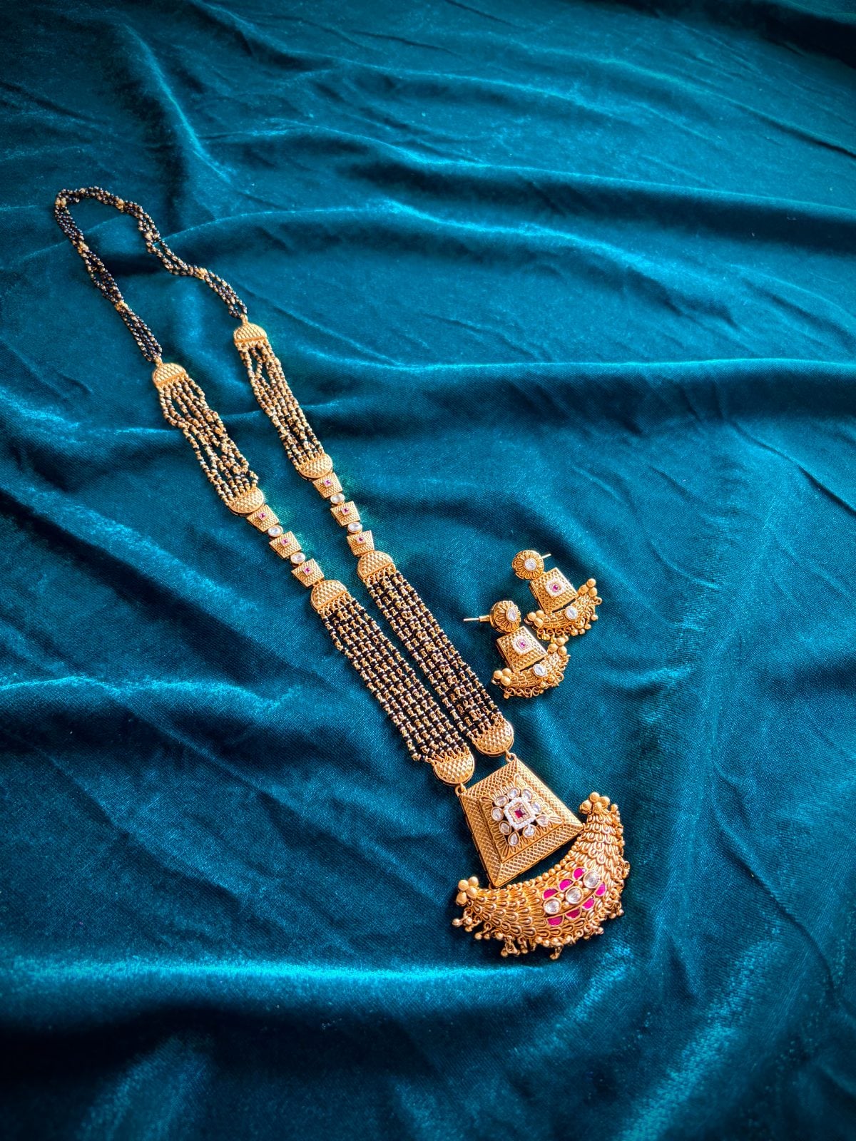 Rajwadi Peacock Mangalsutra Set with Matching Earrings 2